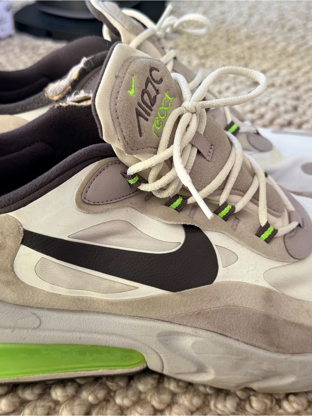 Nike Sneakers in White, Gray & Neon Green